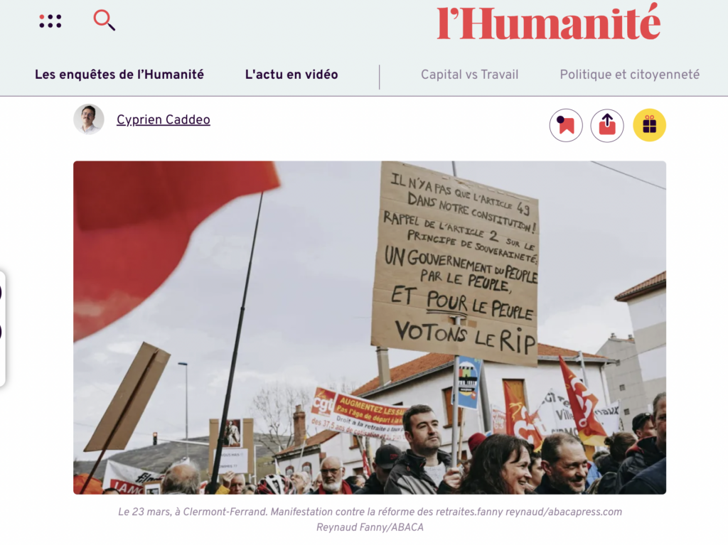 photojournaliste et pigiste presse parution dans l'Humanité, manifestation réforme des retraites à clermont-ferrand
